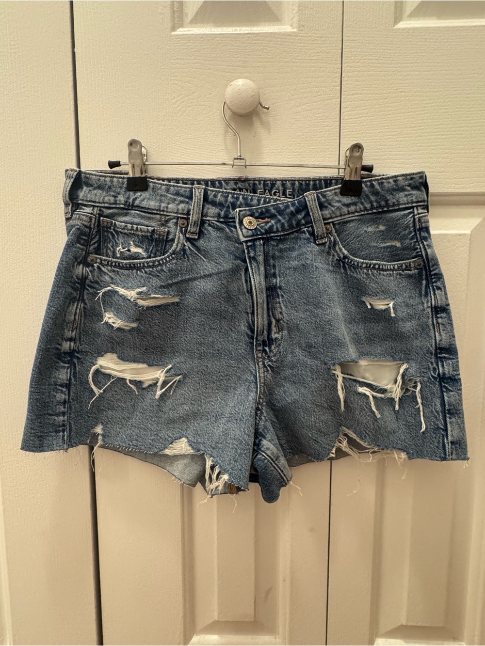American Eagle Outfitters Ripped Blue Denim Cutoff Mom Shorts
